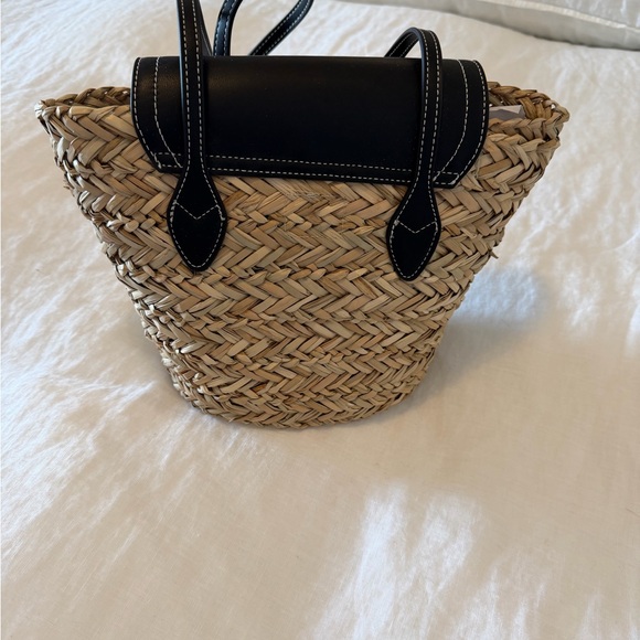 H&M Straw Tote with Black Leather Flap and Straps - Picture 2 of 2